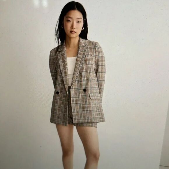 Madewell Caldwell Double-Breasted Blazer in Prejean Plaid Oversized Size XXS - Picture 1 of 10